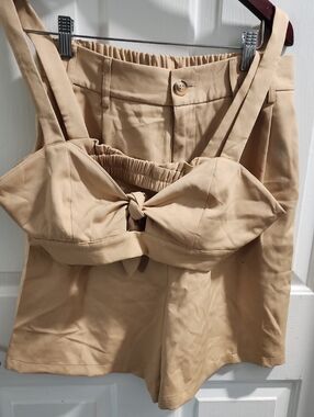 Beige High-Waist Tie-Front Shorts